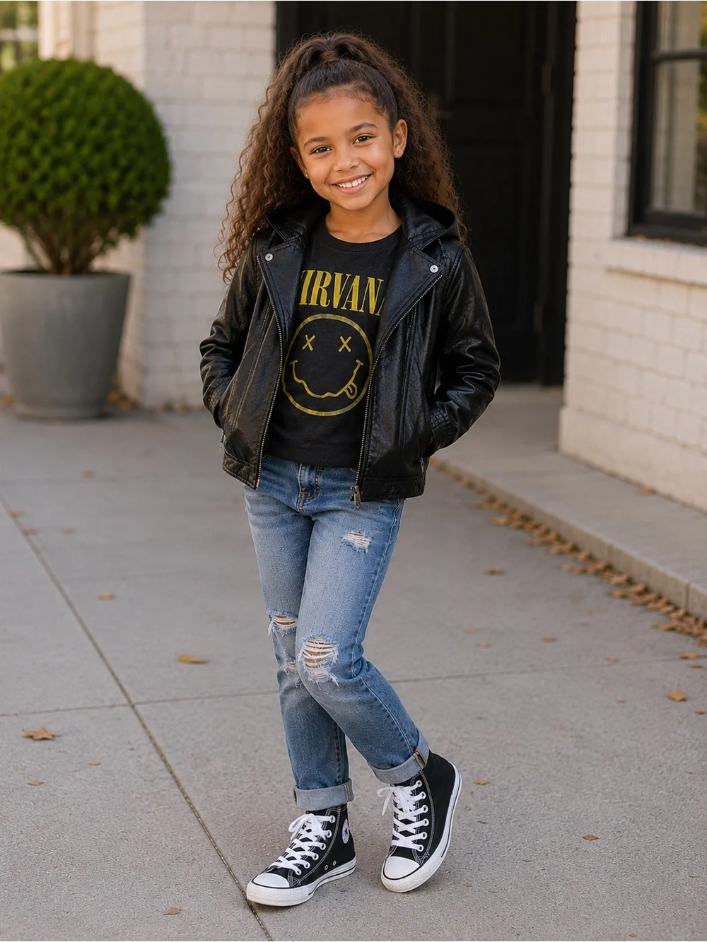 Abercrombie Kids Black Hooded Faux Leather Jacket